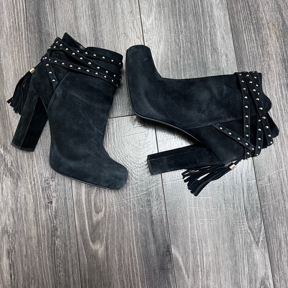 Jessica Simpson black studded tassel heeled ankle boots booties has some wear 9 - Picture 1 of 11